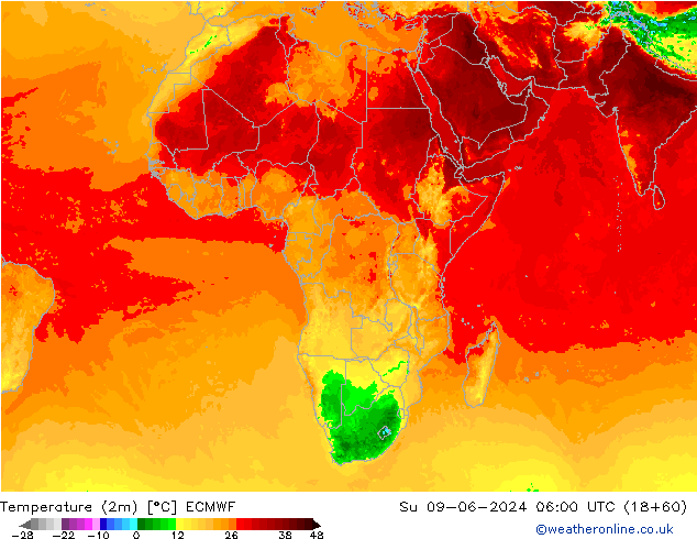 Temperature (2m) ECMWF Ne 09.06.2024 06 UTC