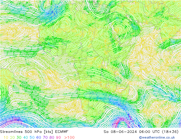 ветер 500 гПа ECMWF сб 08.06.2024 06 UTC