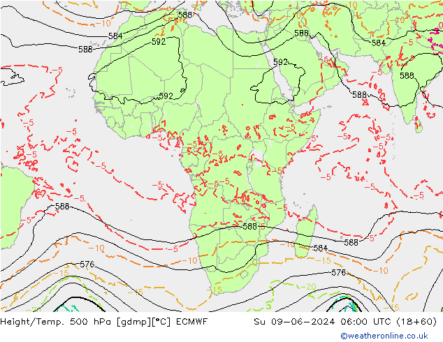 Z500/Regen(+SLP)/Z850 ECMWF zo 09.06.2024 06 UTC