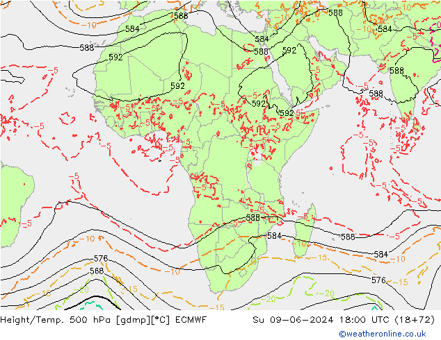 Height/Temp. 500 hPa ECMWF nie. 09.06.2024 18 UTC