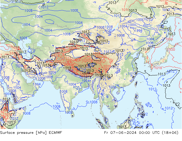 Atmosférický tlak ECMWF Pá 07.06.2024 00 UTC