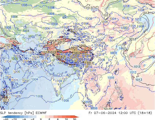 Tendencia de presión ECMWF vie 07.06.2024 12 UTC