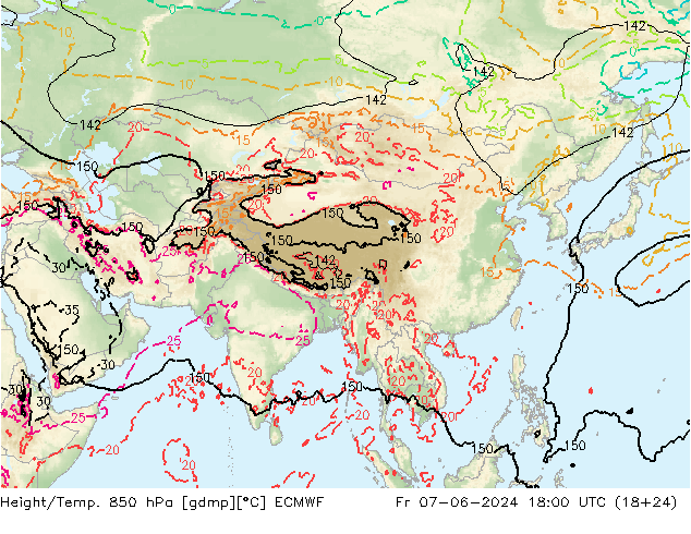 Height/Temp. 850 hPa ECMWF Fr 07.06.2024 18 UTC