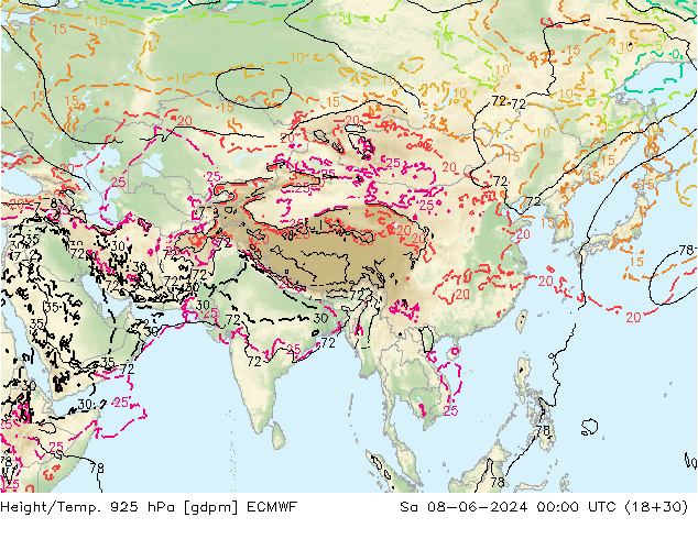 Géop./Temp. 925 hPa ECMWF sam 08.06.2024 00 UTC