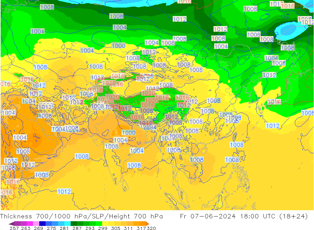 Dikte700-1000 hPa ECMWF vr 07.06.2024 18 UTC