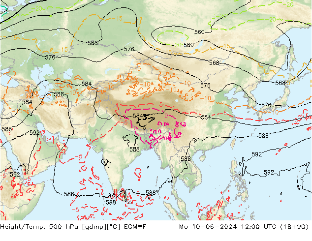 Height/Temp. 500 hPa ECMWF Mo 10.06.2024 12 UTC