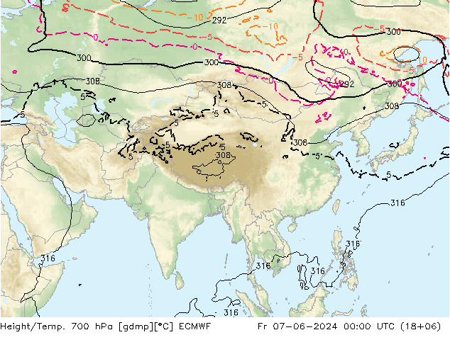 Height/Temp. 700 hPa ECMWF Fr 07.06.2024 00 UTC