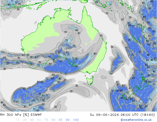 RH 300 hPa ECMWF Su 09.06.2024 06 UTC