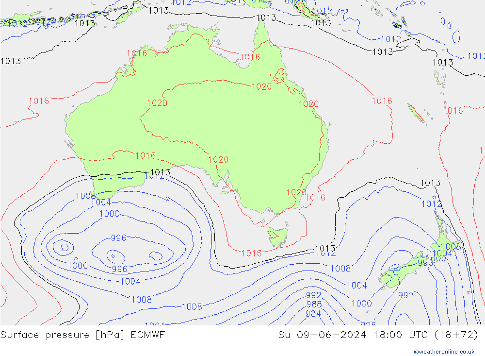 Surface pressure ECMWF Su 09.06.2024 18 UTC