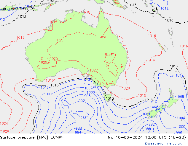 Luchtdruk (Grond) ECMWF ma 10.06.2024 12 UTC