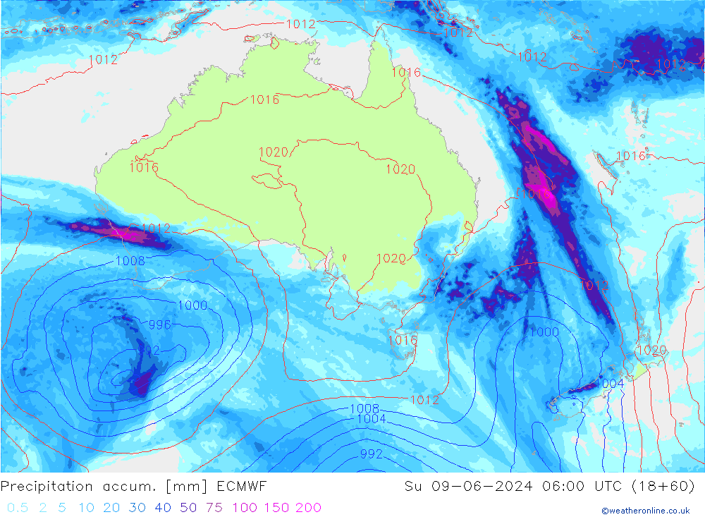 Precipitation accum. ECMWF dom 09.06.2024 06 UTC