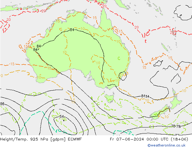 Hoogte/Temp. 925 hPa ECMWF vr 07.06.2024 00 UTC