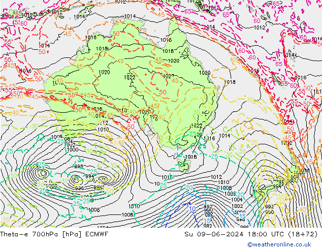 Theta-e 700гПа ECMWF Вс 09.06.2024 18 UTC