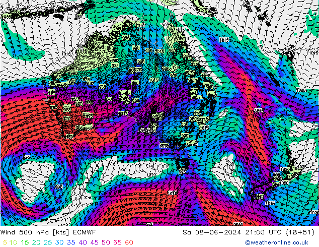 Wind 500 hPa ECMWF Sa 08.06.2024 21 UTC