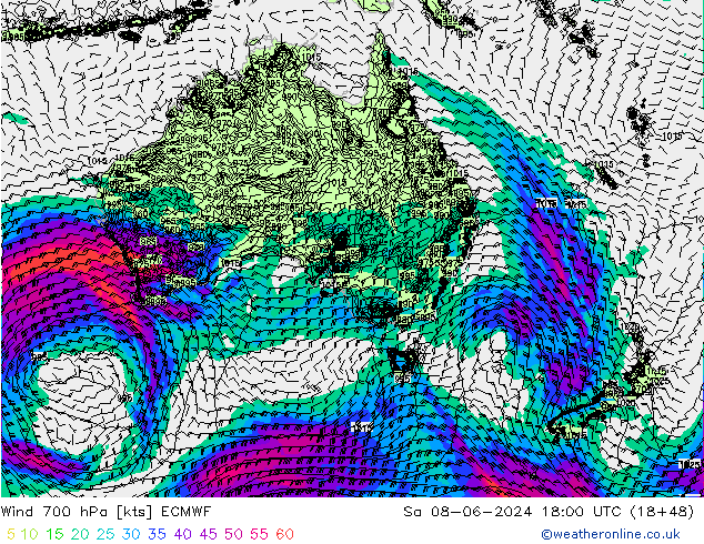 Rüzgar 700 hPa ECMWF Cts 08.06.2024 18 UTC