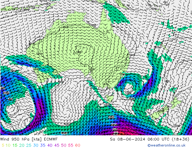 Wind 950 hPa ECMWF za 08.06.2024 06 UTC