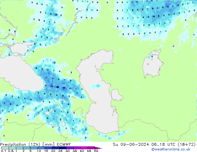 Precipitation (12h) ECMWF Ne 09.06.2024 18 UTC