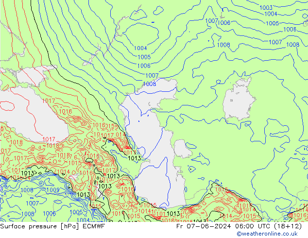 Surface pressure ECMWF Fr 07.06.2024 06 UTC