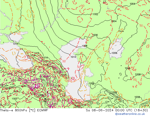 Theta-e 850hPa ECMWF Sáb 08.06.2024 00 UTC