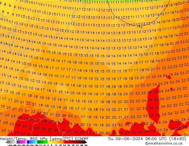 Height/Temp. 850 hPa ECMWF Dom 09.06.2024 06 UTC