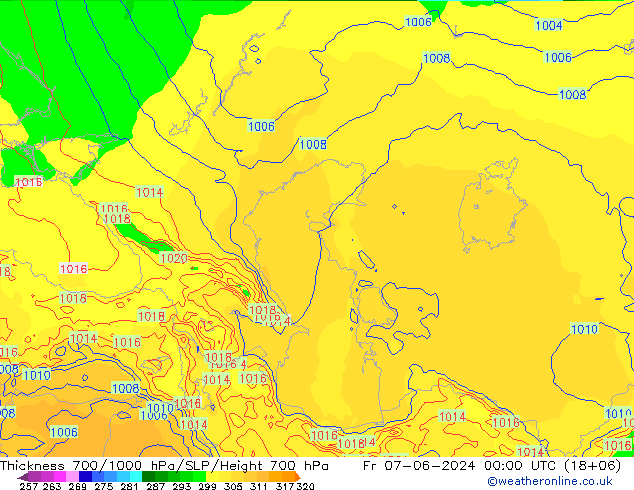 Thck 700-1000 гПа ECMWF пт 07.06.2024 00 UTC