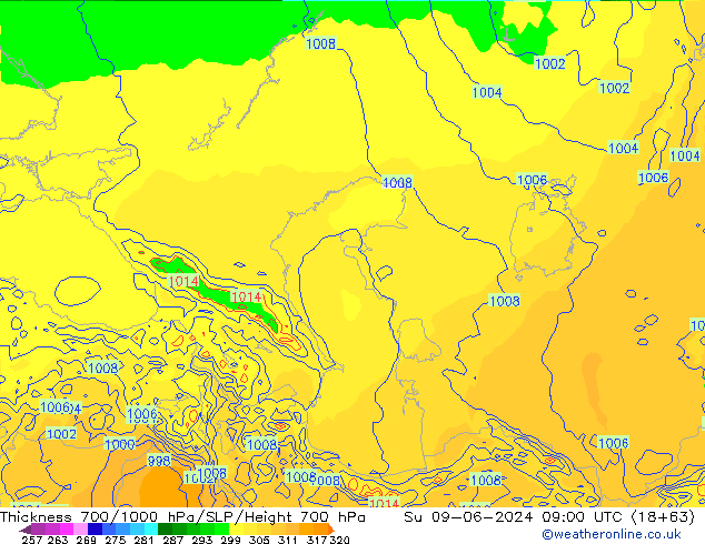 Thck 700-1000 hPa ECMWF Dom 09.06.2024 09 UTC