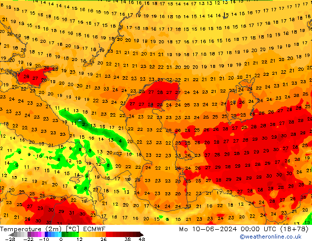 Temperatura (2m) ECMWF lun 10.06.2024 00 UTC