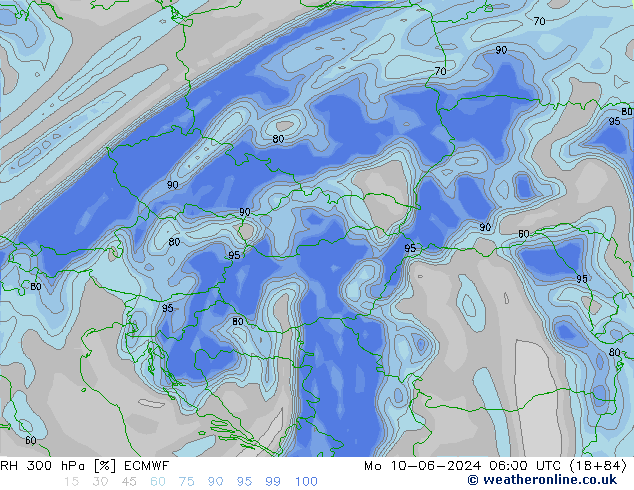 RH 300 hPa ECMWF Po 10.06.2024 06 UTC