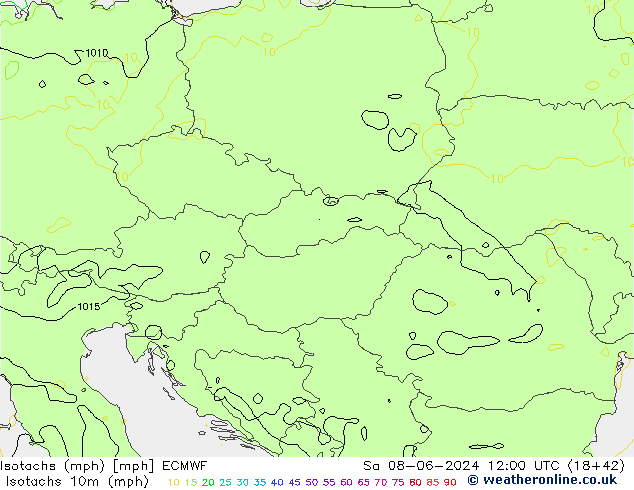 Isotachs (mph) ECMWF  08.06.2024 12 UTC