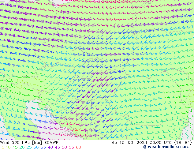 Wind 500 hPa ECMWF Po 10.06.2024 06 UTC