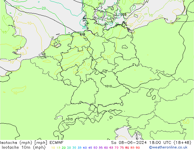 Isotachs (mph) ECMWF Sa 08.06.2024 18 UTC