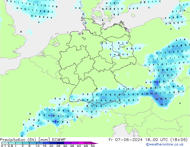 Z500/Rain (+SLP)/Z850 ECMWF 星期五 07.06.2024 00 UTC