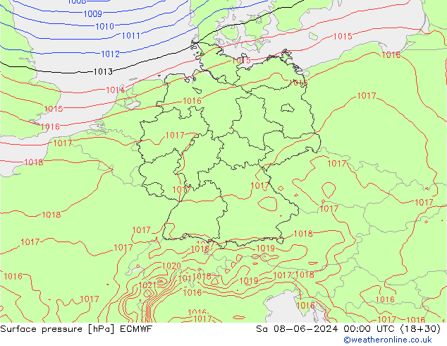 Surface pressure ECMWF Sa 08.06.2024 00 UTC