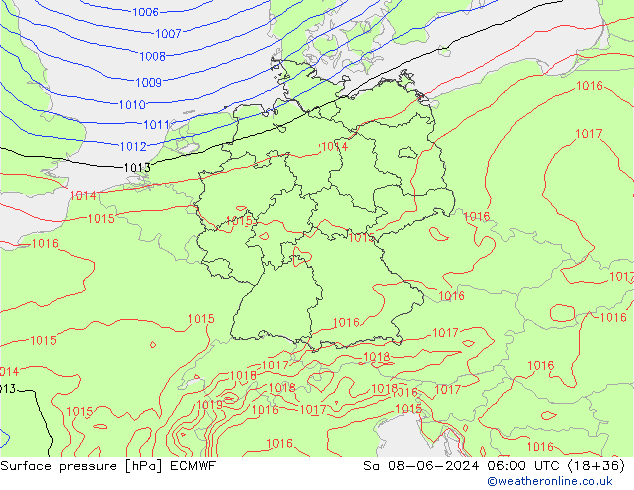 Atmosférický tlak ECMWF So 08.06.2024 06 UTC