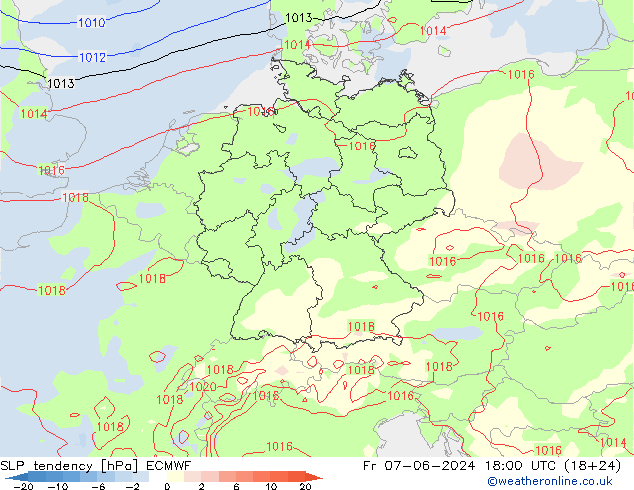 Drucktendenz ECMWF Fr 07.06.2024 18 UTC