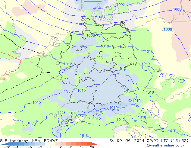 тенденция давления ECMWF Вс 09.06.2024 09 UTC