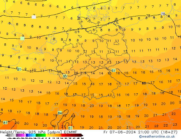 Yükseklik/Sıc. 925 hPa ECMWF Cu 07.06.2024 21 UTC