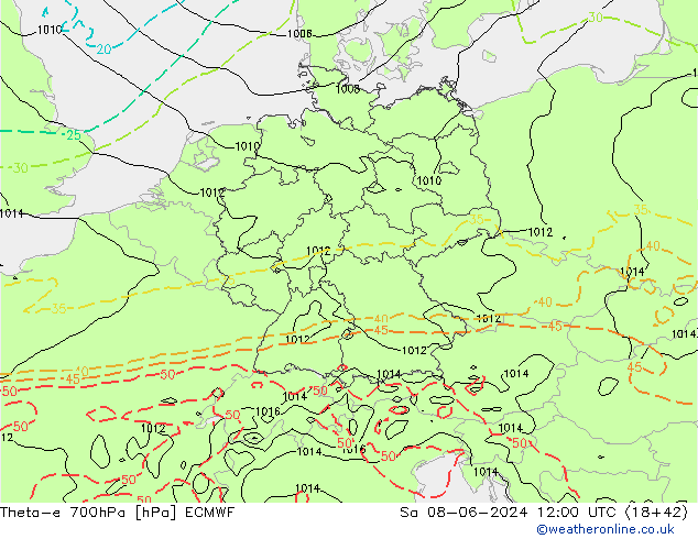 Theta-e 700hPa ECMWF Sa 08.06.2024 12 UTC