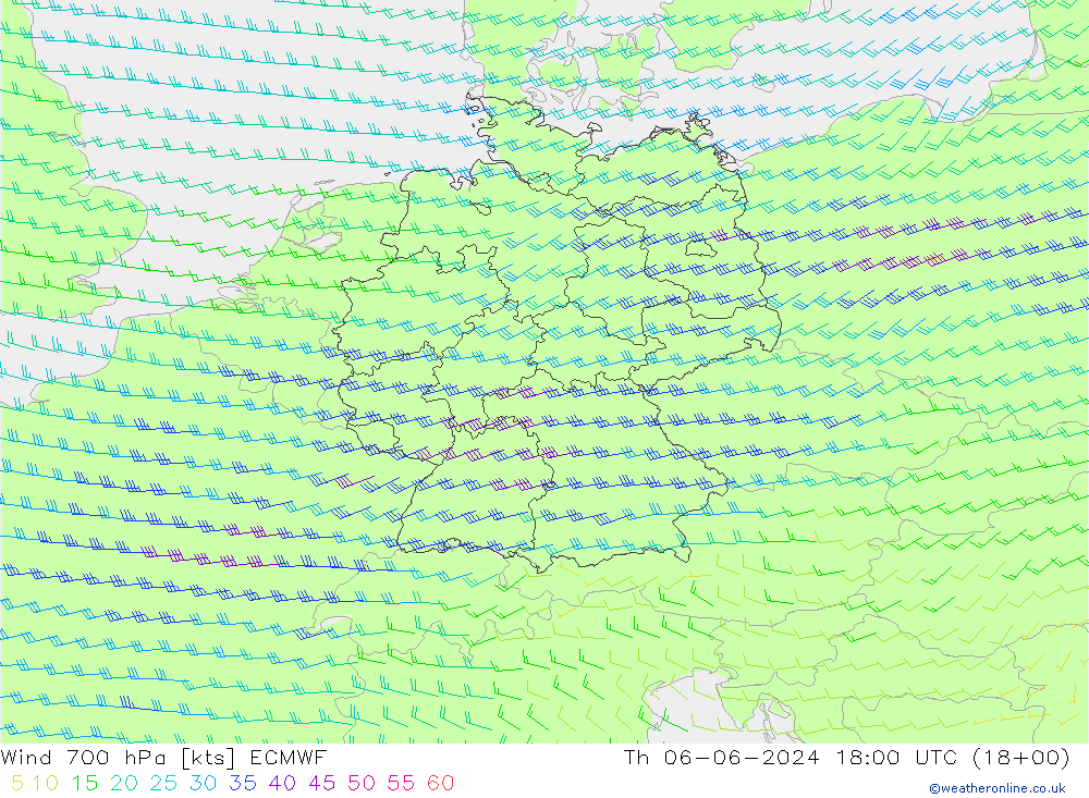 风 700 hPa ECMWF 星期四 06.06.2024 18 UTC