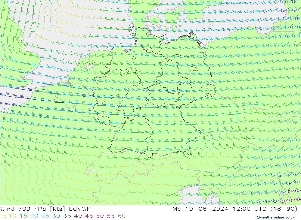 Wind 700 hPa ECMWF Mo 10.06.2024 12 UTC