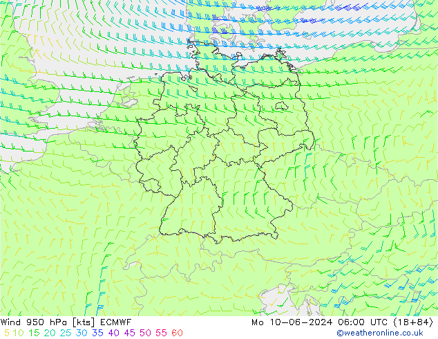 Vent 950 hPa ECMWF lun 10.06.2024 06 UTC