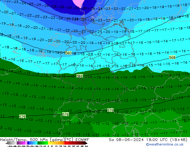 Height/Temp. 500 hPa ECMWF  08.06.2024 18 UTC