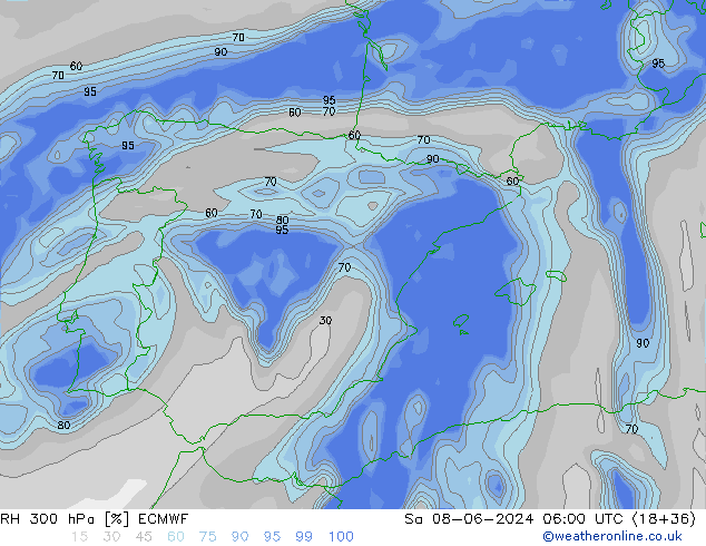 RH 300 hPa ECMWF So 08.06.2024 06 UTC