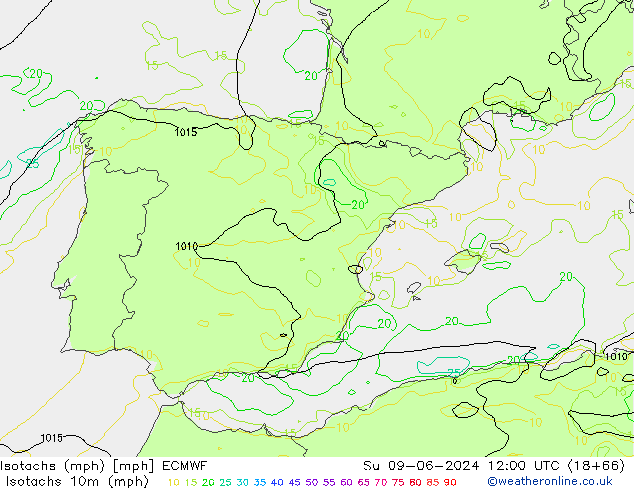 Isotachs (mph) ECMWF Su 09.06.2024 12 UTC