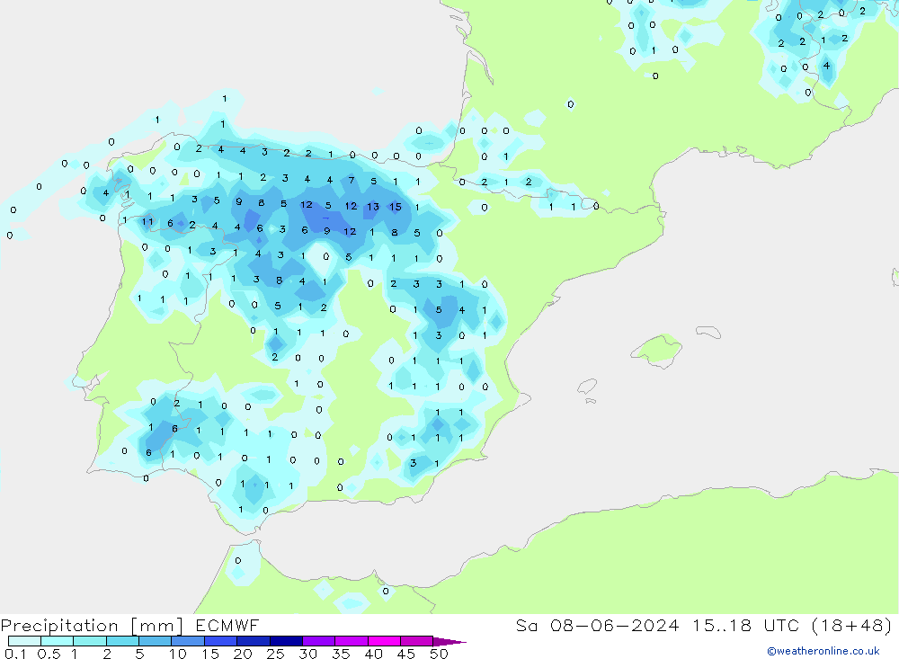 Precipitation ECMWF Sa 08.06.2024 18 UTC