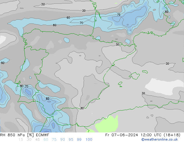 RH 850 гПа ECMWF пт 07.06.2024 12 UTC