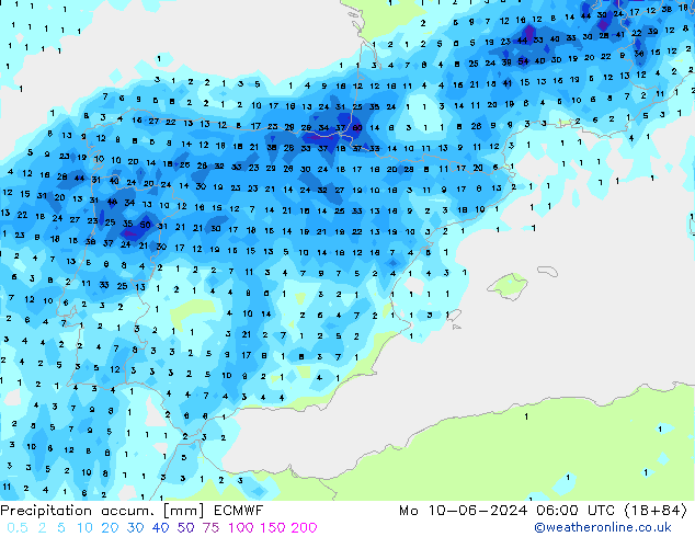 Nied. akkumuliert ECMWF Mo 10.06.2024 06 UTC