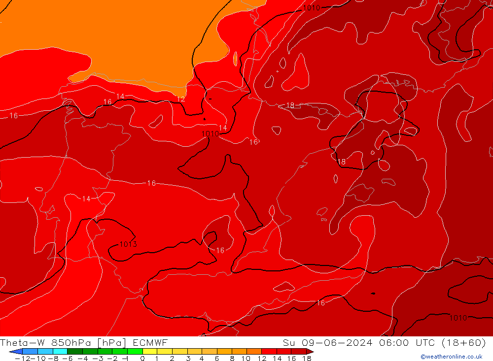 Theta-W 850hPa ECMWF zo 09.06.2024 06 UTC