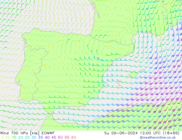 Wind 700 hPa ECMWF Su 09.06.2024 12 UTC