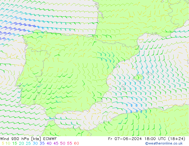 Vento 950 hPa ECMWF ven 07.06.2024 18 UTC